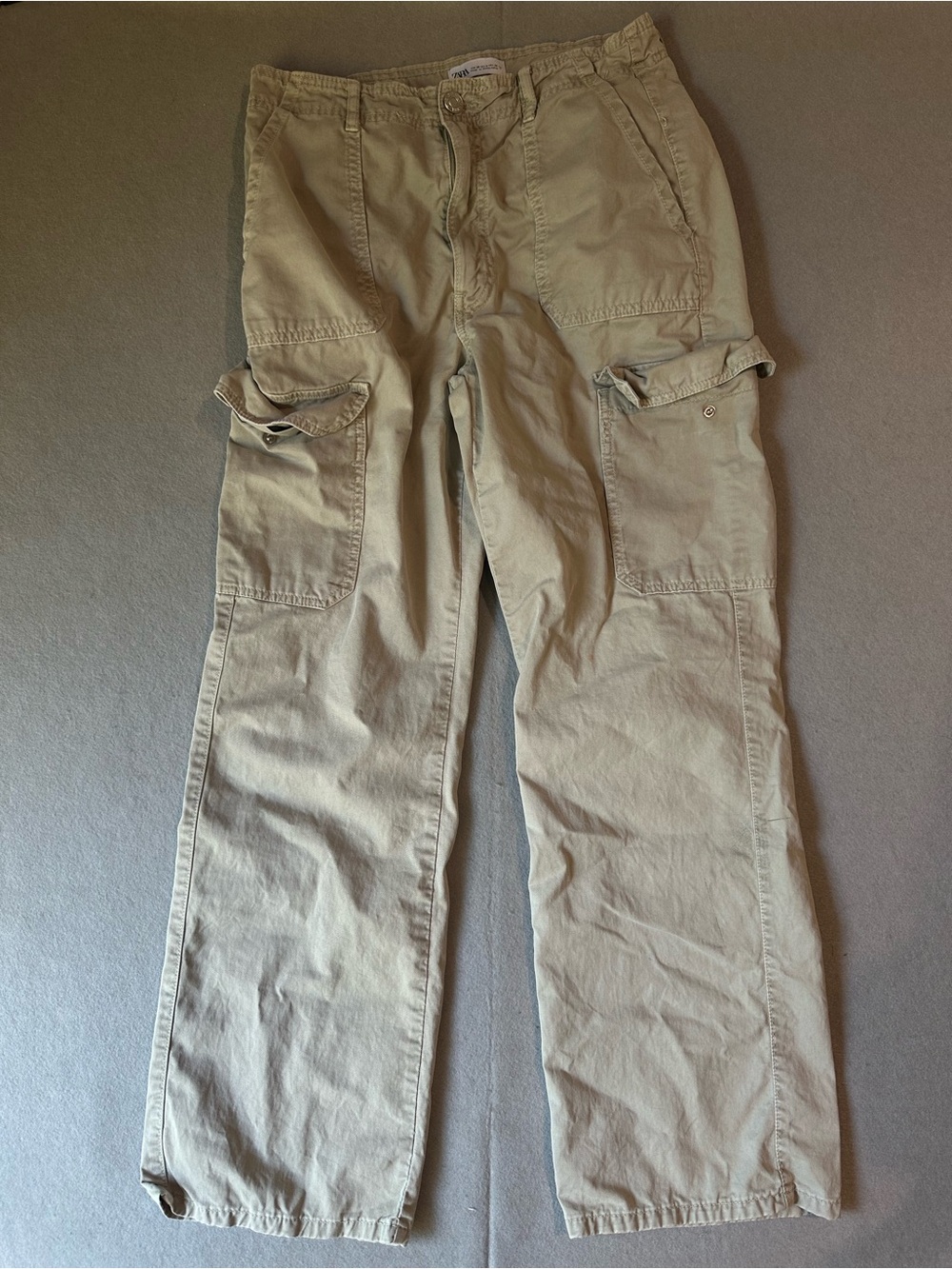Zara Men's Light Khaki Cargo Pants - Utility Pockets